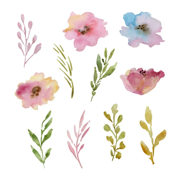 Akvarell Fényes Elvont Virágok Levelek Tavaszi Design Meghívók Kártyák — Stock Fotó