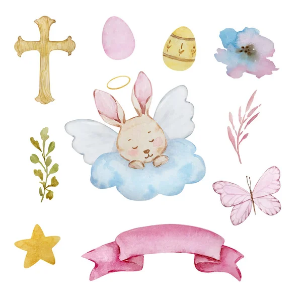 stock image Watercolor easter set baby angels for spring design invitations and cards