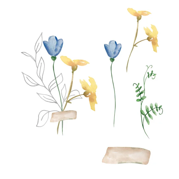 Akwarelowy Bukiet Dzikich Kwiatów Ilustracja Dla Kart Zaproszeń — Zdjęcie stockowe