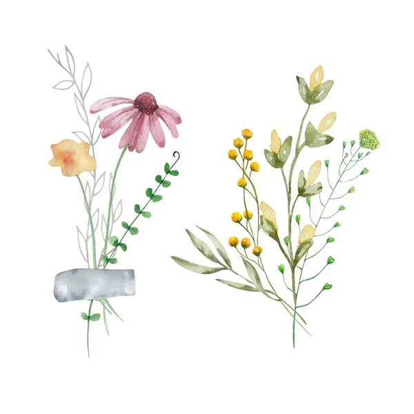 Acuarela Ramo Flores Silvestres Ilustración Para Tarjetas Invitaciones —  Fotos de Stock