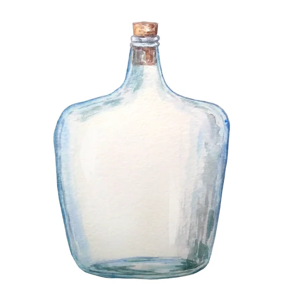 Waterkleur Lege Glazen Fles Met Hand Getekend Illustratie Voor Ontwerp — Stockfoto