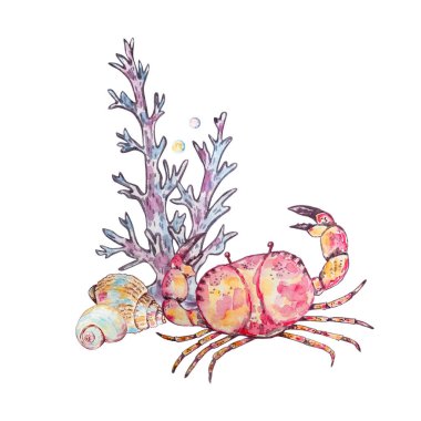 Tasarım ve baskı için suluboya renkli sualtı yaşam çizelgesi