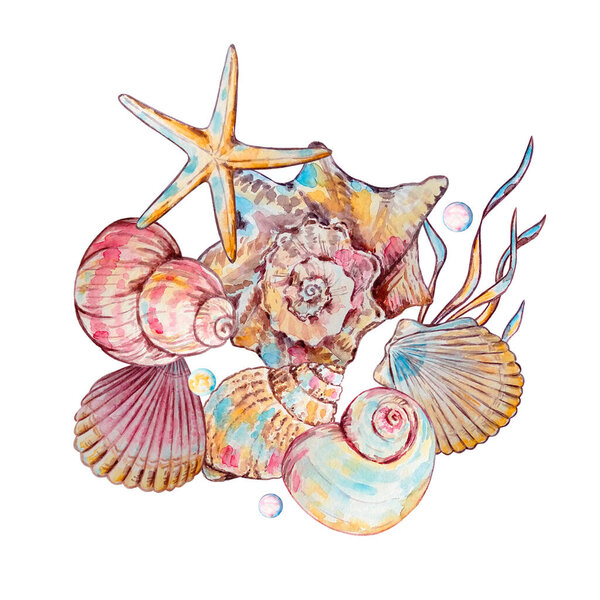 Watercolor colorful underwater life illustration for design and print