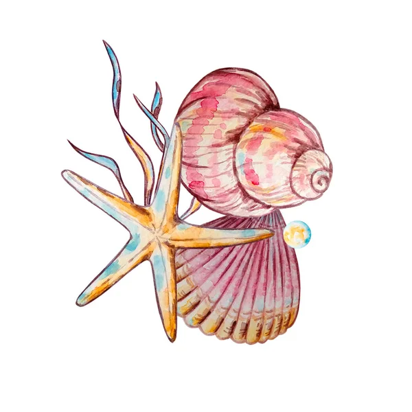 Watercolor Colorful Underwater Life Illustration Design Print — Stock Photo, Image