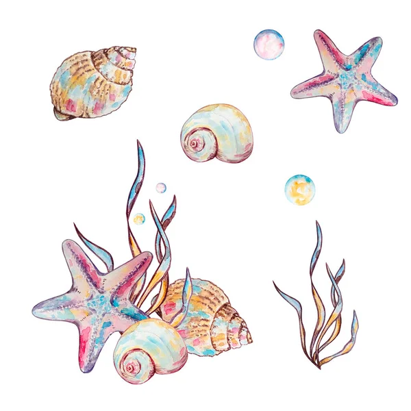 Aquarell Bunte Unterwasserwelt Illustration Für Design Und Druck — Stockfoto