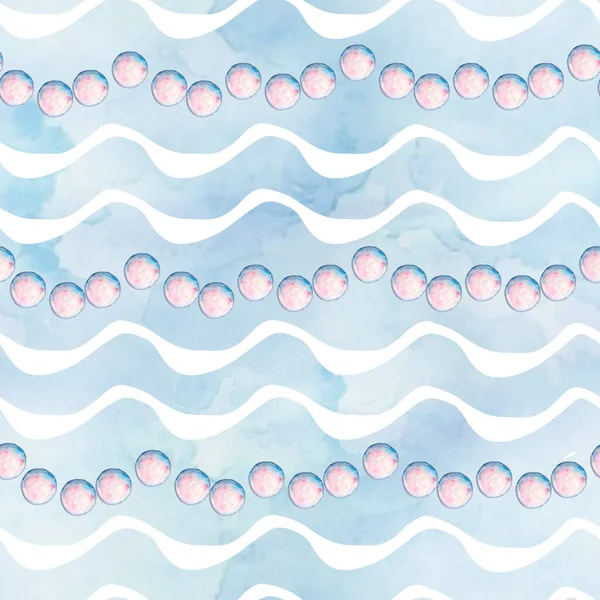 Бесшовный Морской Узор Акварельными Волнами Печати Дизайна — стоковое фото