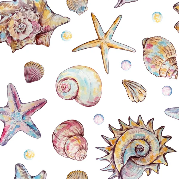 Seamless Marine Pattern Watercolor Underwater Life Print Design — Stock Photo, Image