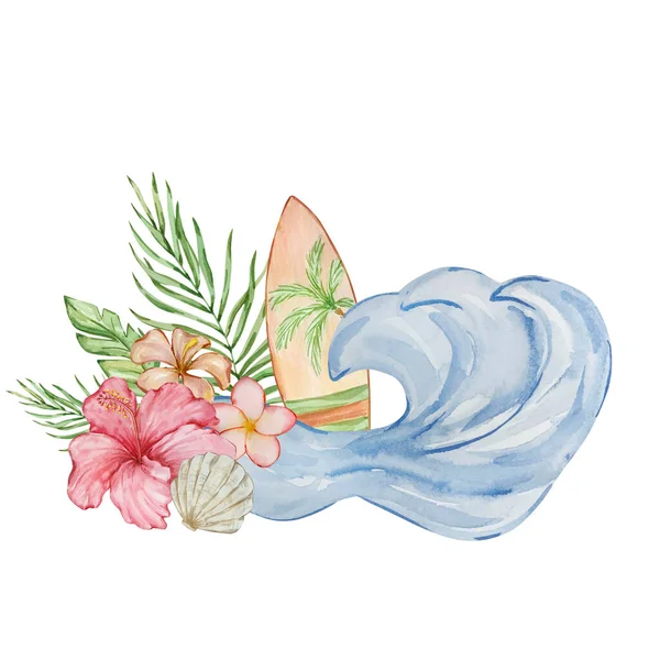 Acuarela Tropical Ilustración Elementos Playa Floral Para Diseño Verano — Foto de Stock