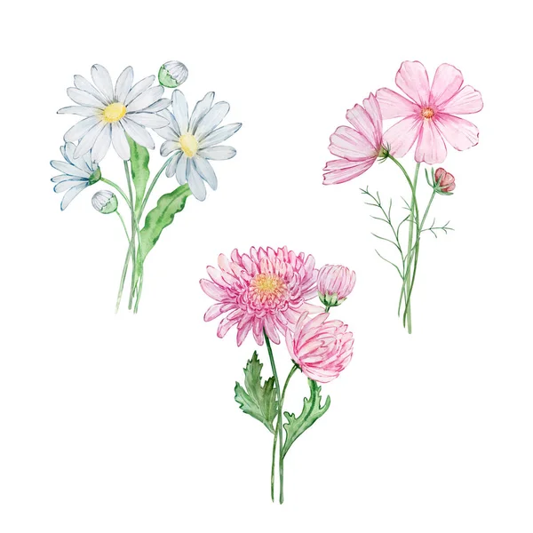 꽃다발 모양의 수채화 인쇄물 디자인 — 스톡 사진