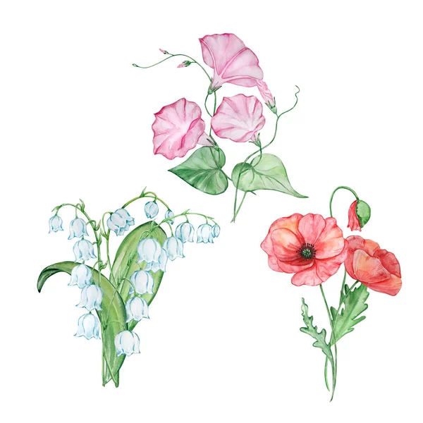 誕生月の花の水彩小花 プリントやカードのデザイン — ストック写真