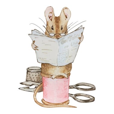 Beatrix Potter 'ın çocuk kitabından uyarlanan suluboya çizim Arkadaşları Peter Rabbit