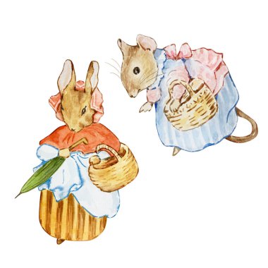 Beatrix Potter 'ın çocuk kitabından uyarlanan suluboya çizim Arkadaşları Peter Rabbit