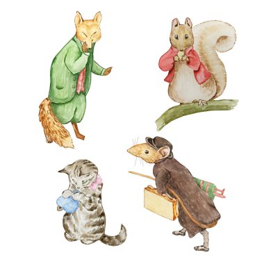 Beatrix Potter 'ın çocuk kitabından uyarlanan suluboya çizim Arkadaşları Peter Rabbit