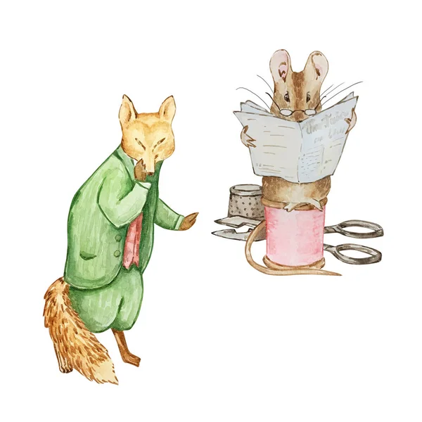 Watercolor illustration Friends Peter Rabbit, based on the children\'s book by Beatrix Potter