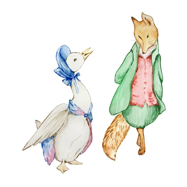 根据Beatrix Potter的儿童读物改编的 水彩画朋友Peter Rabbit — 图库照片