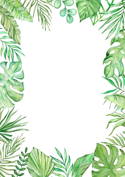 Ram Rektangulär Med Akvarell Tropiska Blad För Sommardesign — Stockfoto