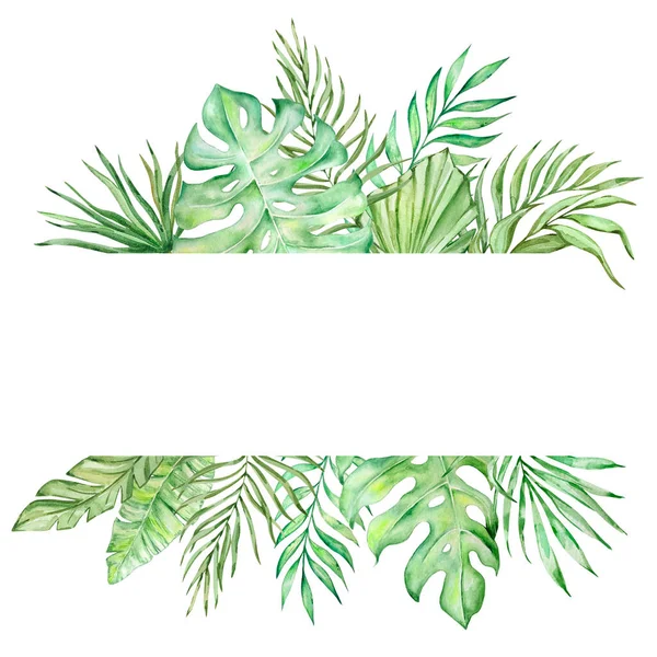 夏季设计用水彩斑斓的热带树叶框架旗 — 图库照片