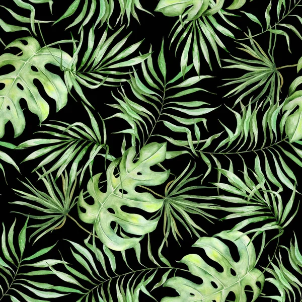 Seamless Pattern Watercolor Tropical Leaves Branches — Stock Photo, Image