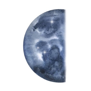 Suluboya koyu mavi yarım ay, gezegen