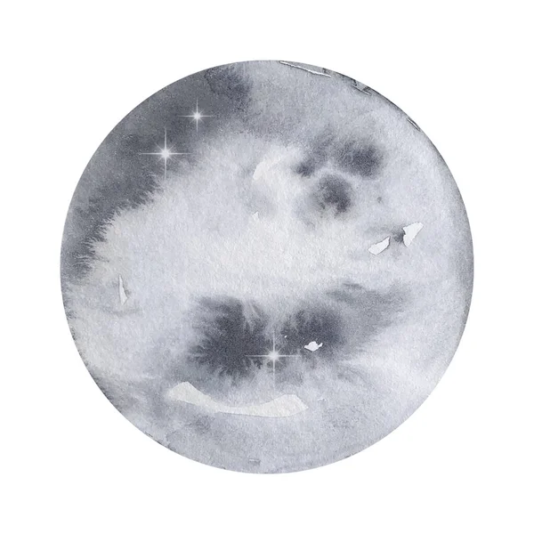 Akvarell Szürke Kerek Hold Bolygó — Stock Fotó
