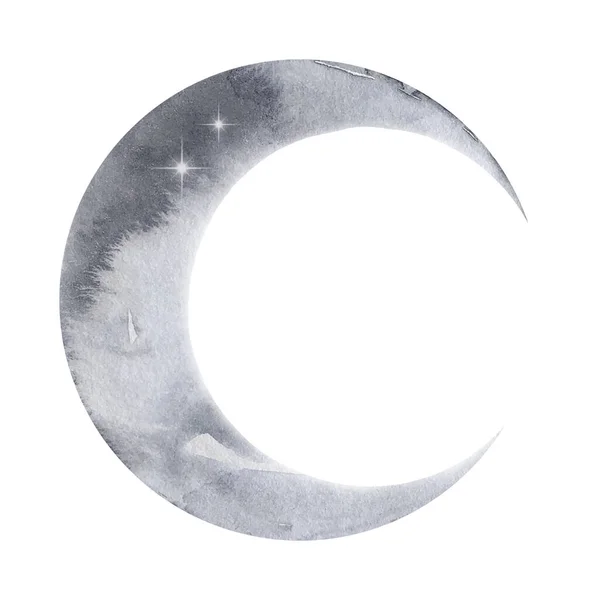 Akvarell Grå Halvmåne Planet — Stockfoto