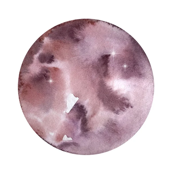 Akvarell Sötét Orgona Kerek Hold Bolygó — Stock Fotó