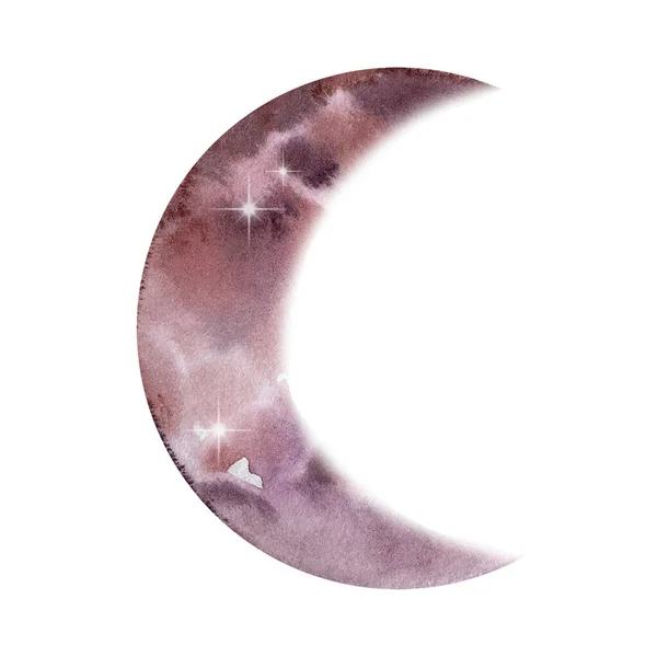 Akwarela Ciemny Liliowy Półksiężyc Planeta — Zdjęcie stockowe