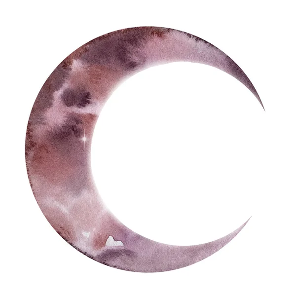 Aquarela Lua Crescente Lilás Escuro Planeta — Fotografia de Stock