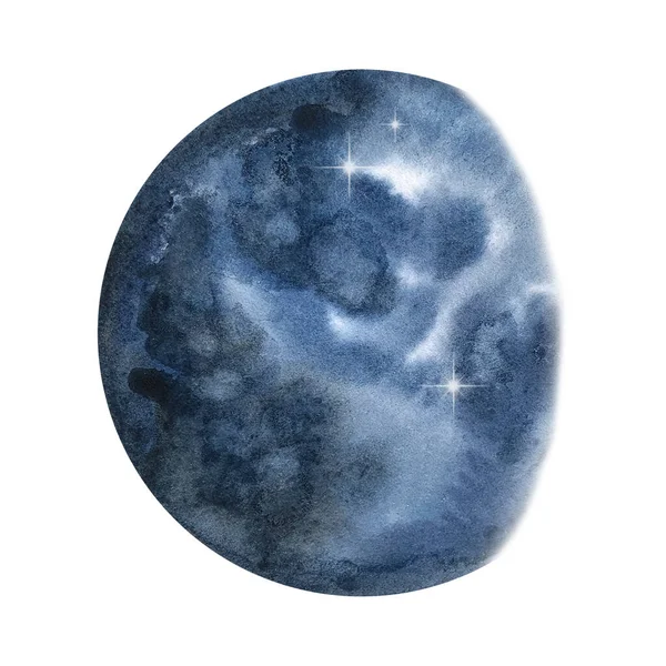 Akvarell Sötét Kék Kerek Hold Bolygó — Stock Fotó
