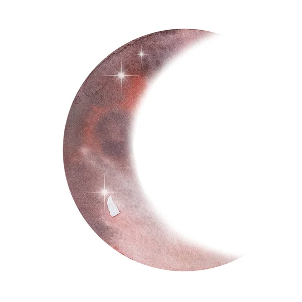 Aquarell Rote Sichel Mond Planet — Stockfoto