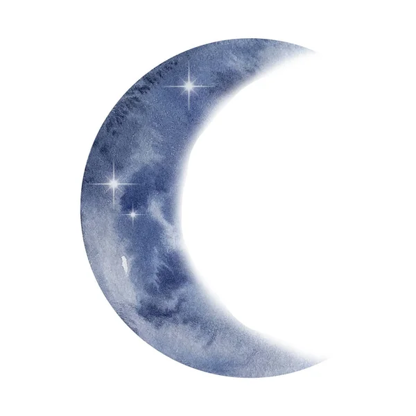 stock image Watercolor light blue crescent moon, planet