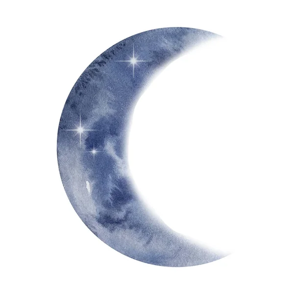 Stock image Watercolor light blue crescent moon, planet