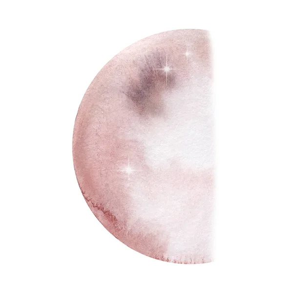Akvarell Fény Rózsaszín Kerek Hold Fele Bolygó — Stock Fotó