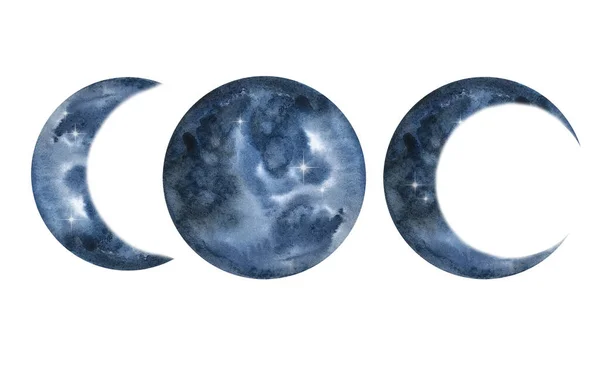 水彩画のセット濃い青の月 — ストック写真