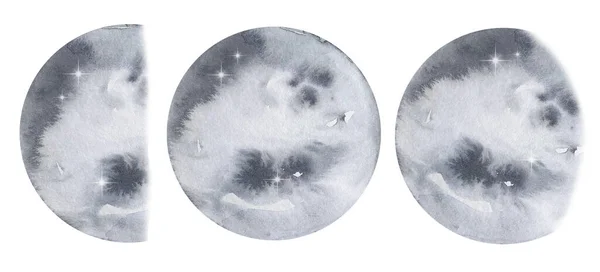 Állítsa Akvarell Szürke Hold Bolygók Fázisok — Stock Fotó