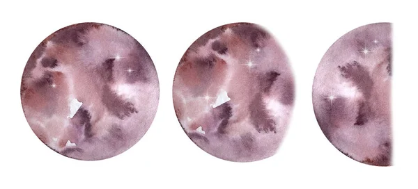 Állítsa Akvarell Rózsaszín Hold Bolygók Fázisok — Stock Fotó