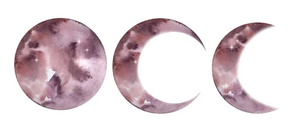 Σύνολο Υδατογραφία Ροζ Φεγγάρι Πλανήτες Φάσεις — Φωτογραφία Αρχείου