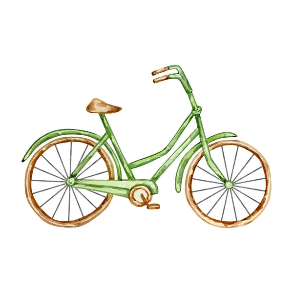 Aquarela Bicicleta Verde Transporte — Fotografia de Stock