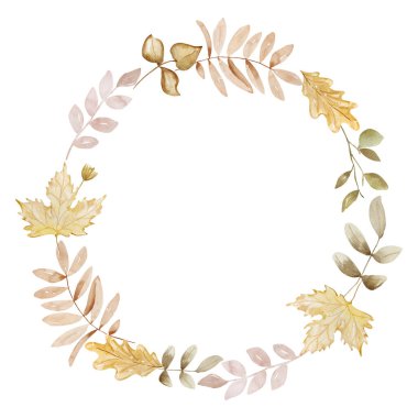 Sonbahar yapraklı ve brunchlı suluboya çelenk