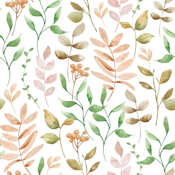 Autumn Seamless Pattern Pastel Watercolor Leaves Branches — Stock Photo, Image