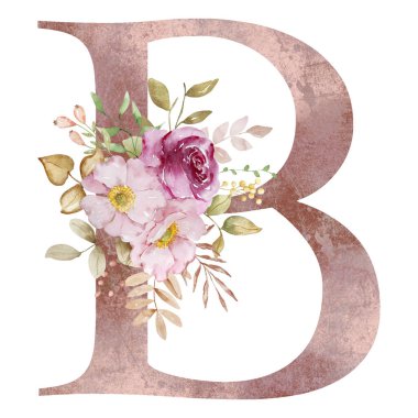 Sulu çiçekli ve yapraklı sonbahar harfi B