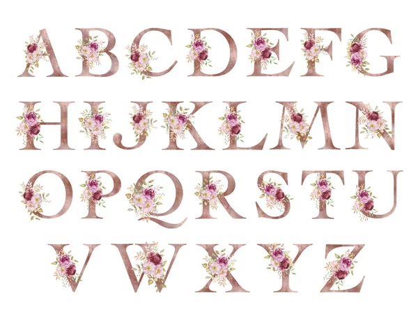 Sonbahar Harflerini suluboya çiçekleri ve yapraklarla ayarla