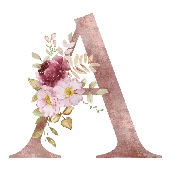 Herfst Letter Met Aquarel Bloemen Bladeren — Stockfoto