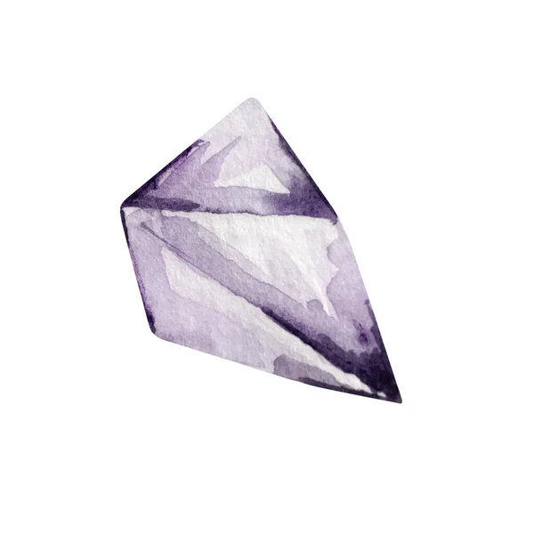 Watercolor Purple Crystal Mineral Gemstone — Stock Photo, Image