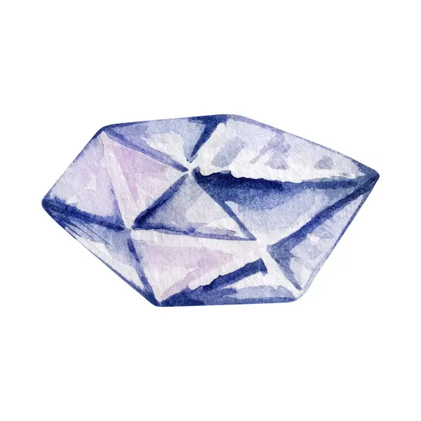 Watercolor Blue Crystal Mineral Gemstone — Stock Photo, Image