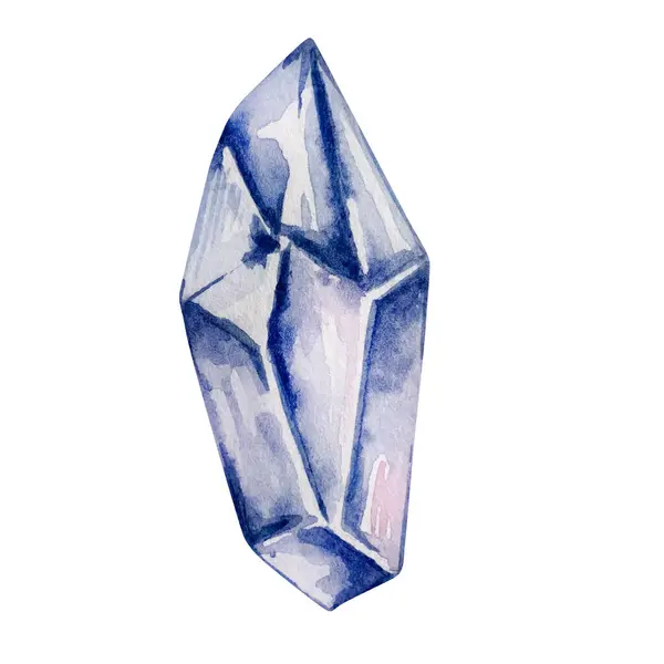 Aquarell Blauer Kristall Mineralisch Edelstein — Stockfoto