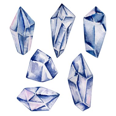 Suluboya mavi kristaller, mineral, mücevher