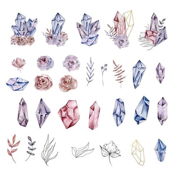 Watercolor Crystals Composition Set Magic Illustration Stock Photo