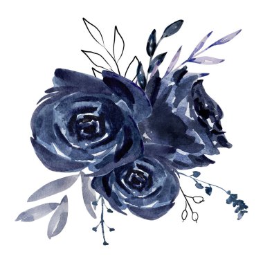 Çiçekler suluboya güller, koyu çiçekler.