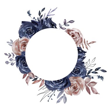 Çiçek çerçeveli suluboya güller, koyu çiçekler